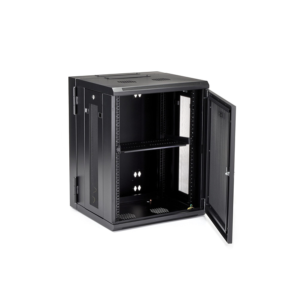サーバーラック/壁掛型キャビネット/15U/4ポスト/取付奥行41cm/耐荷重90kg/ヒンジ付/ネットワーク機器収納用