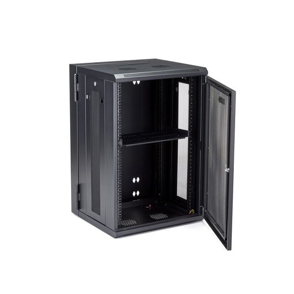 サーバーラック/壁掛型キャビネット/18U/4ポスト/取付奥行40cm/耐荷重90kg/ヒンジ付/ネットワーク機器収納用