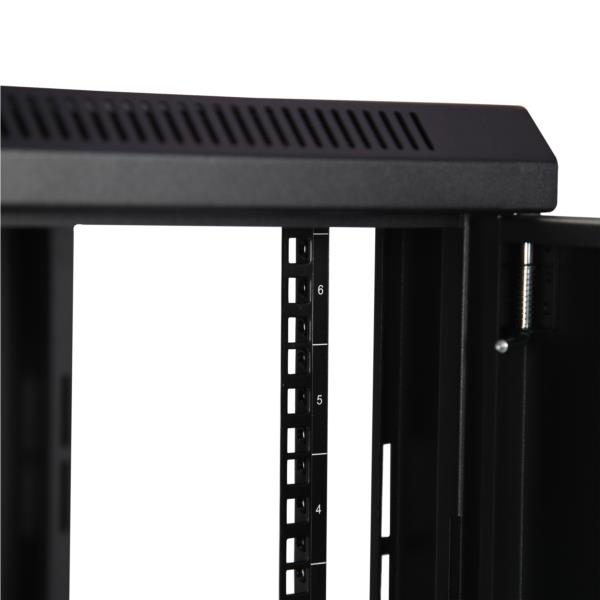 19インチサーバーラック/6U/2ポスト/壁掛けタイプ/取付奥行38cm/ロック付きラックキャビネット/通気スリット・メッシュ