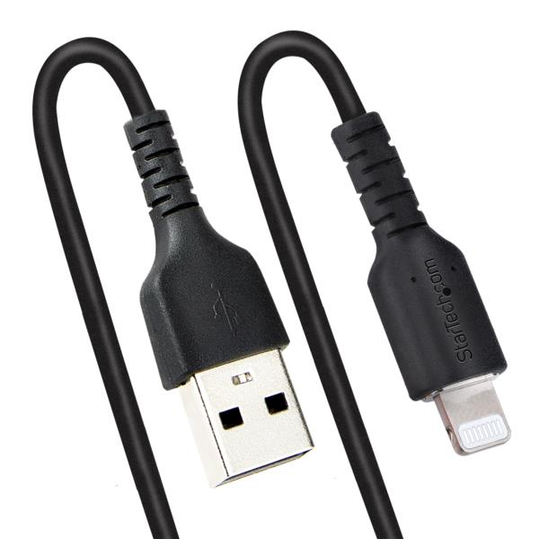 高耐久Lightning-USB-Aケーブル1mコイル(伸縮)型/ブラック/アラミド繊維補強/MFi認証/iPhone充電ケーブル/カールコード