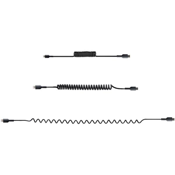 高耐久Lightning-USB-Cケーブル50cmコイル(伸縮)型/ブラック/アラミド繊維補強/MFi認証/iPhone充電ケーブル/タイプC-Apple(アップル)充電ライトニングカールコード