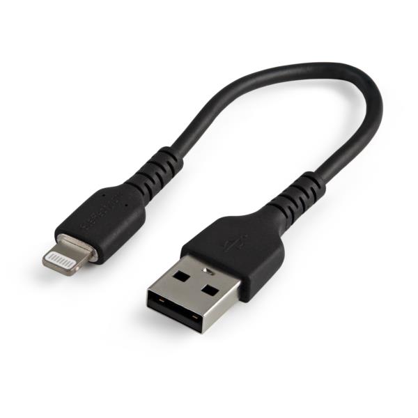 高耐久Lightning-USB-Aケーブル15cm/ブラック/アラミド繊維補強/iPhone、iPod、iPad対応/AppleMFi認証アップルライトニング-USB充電同期ケーブル
