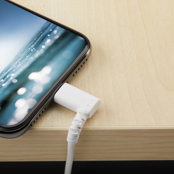 L型ライトニングケーブル2mホワイトAppleMFi認証iPhone充電ケーブル高耐久性Lightning-USBL字ケーブル