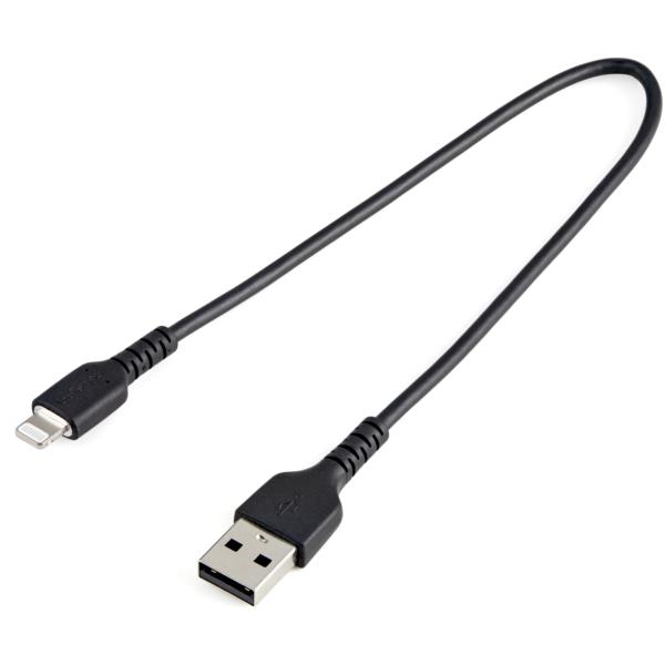 高耐久Lightning-USB-Aケーブル30cm/ブラック/アラミド繊維補強/iPhone、iPod、iPad対応/AppleMFi認証アップルライトニング-USB充電同期ケーブル