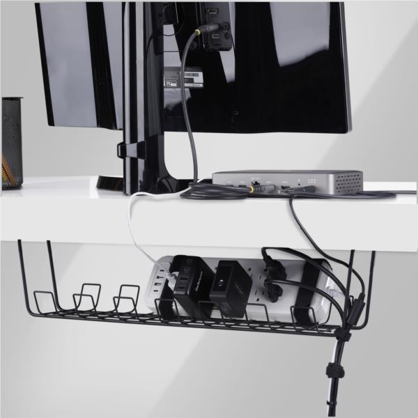 ケーブル配線トレー/デスク下ネジ固定式/金属製 メッシュバスケット型/長さ61.5cm/ブラック/ケーブルオーガナイザー