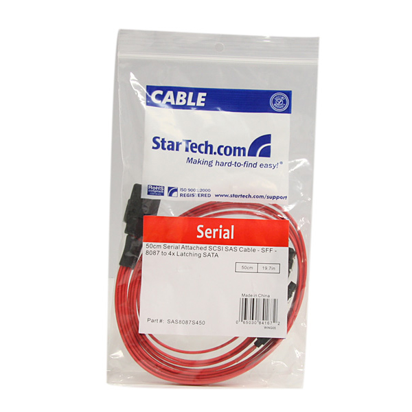 50cmSFF-8087(MiniSAS36ピン)-4xラッチ付SATA(7ピン)ケーブルSerialAttachedSCSI-シリアルATAファンアウトケーブルSATA3.06Gbps