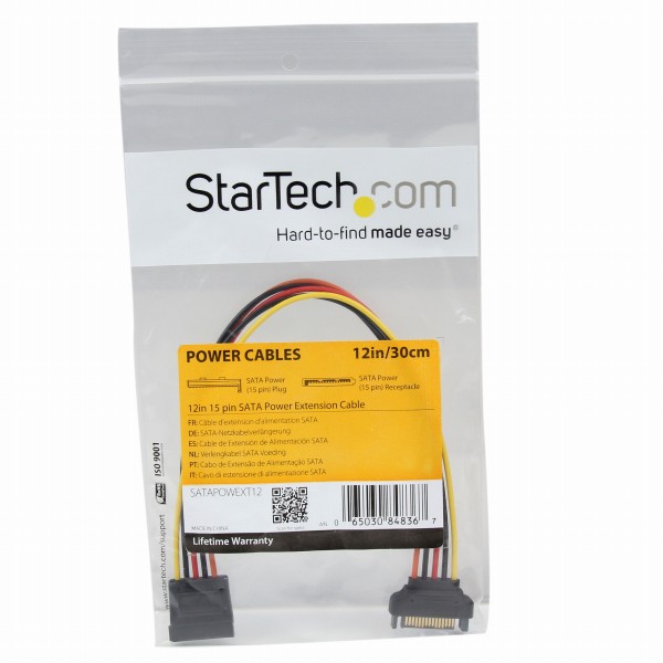 30cm15ピンSATA電源延長ケーブルオス/メス