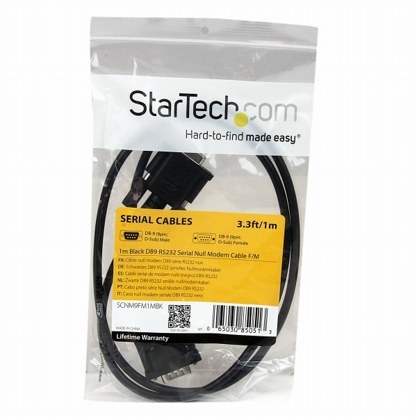 1mRS232Cシリアルクロス/ヌルモデムケーブルメス(DB-9/D-Sub9ピン)‐オス(DB-9/D-Sub9ピン)ブラック