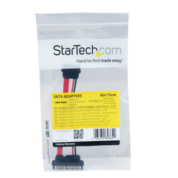 15cmSlimlineSATA-SATA変換アダプタケーブル電源コネクタ付きSlimlineSATA(メス)-SATA(オス)