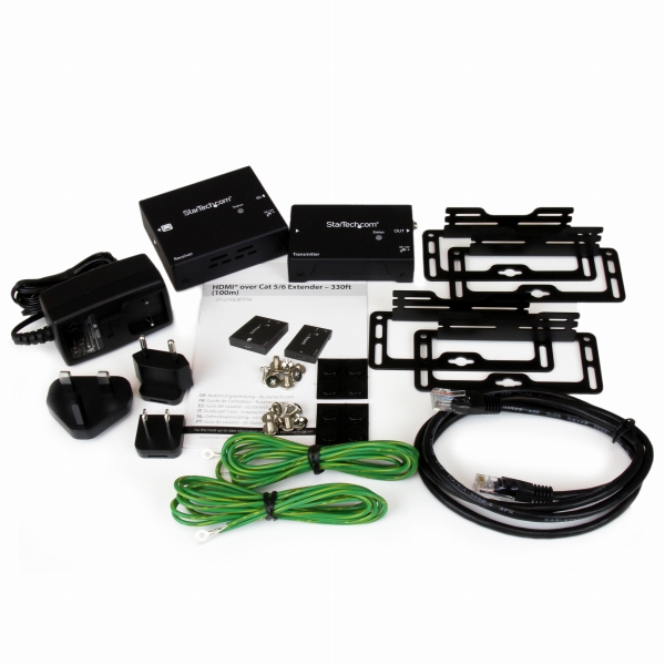 Cat5e/Cat6HDMIエクステンダー(延長器)HDBaseT規格準拠ウルトラ4K対応パワーオーバーケーブル(POC)最大100mまで延長送信機/受信機セット