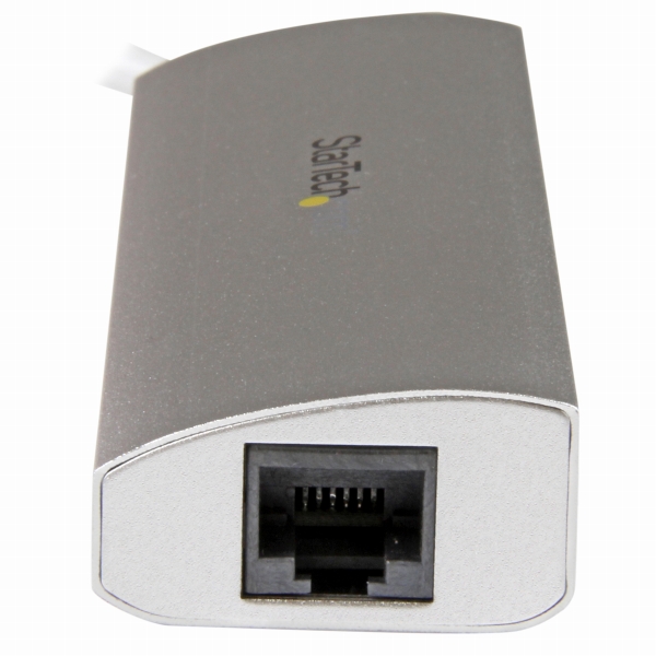 3ポートポータブルUSB3.0ハブ(ギガビットイーサネット対応LANアダプタ内蔵)シルバー&ホワイトアルミケース