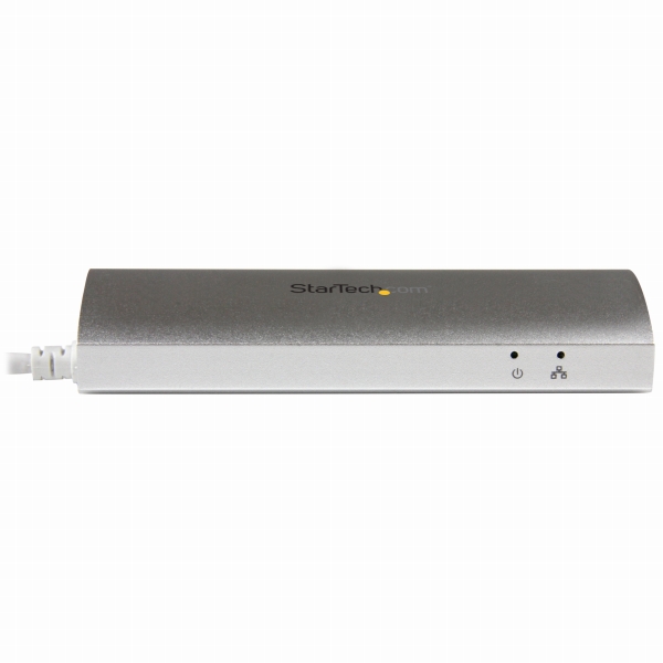 3ポートポータブルUSB3.0ハブ(ギガビットイーサネット対応LANアダプタ内蔵)シルバー&ホワイトアルミケース
