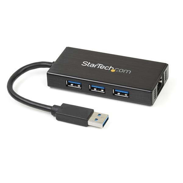 3ポートUSB3.0ハブ付きギガビットEthernet対応LANアダプタ(アルミ筐体、本体一体型ケーブル)USB3.0接続イーサネット対応有線LANアダプタ