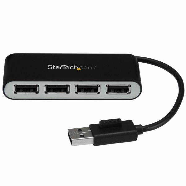 4ポートUSB2.0ハブ本体一体型ケーブル付きコンパクトミニUSBハブバスパワー対応