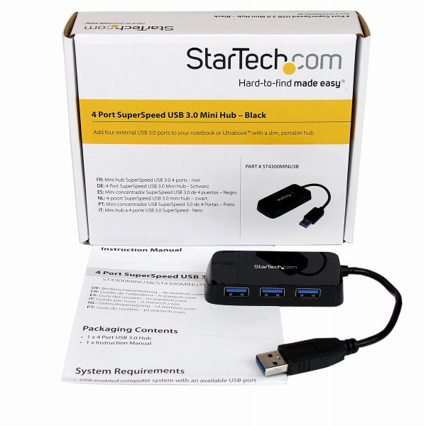 4ポートSuperSpeedUSB3.0ハブポータブルミニUSBHub1xUSBA(オス)-4xUSB3.0A(メス)ブラック