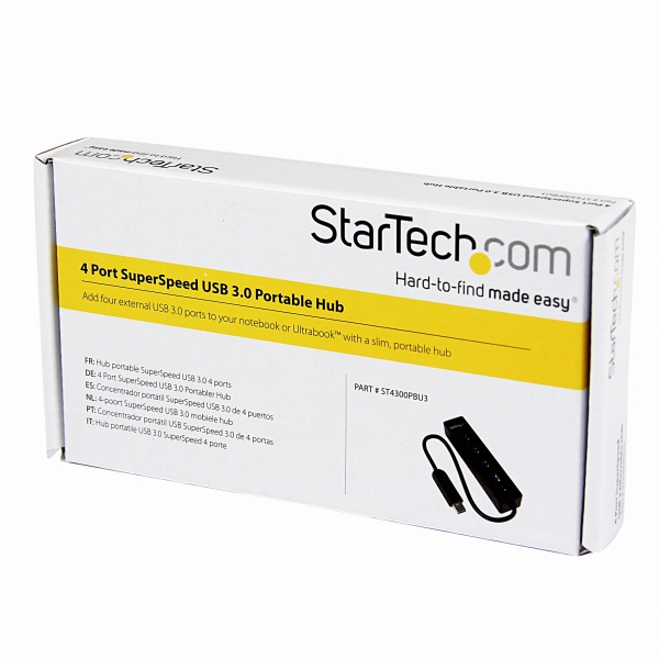 4ポートSuperSpeedUSB3.0ハブポータブルミニUSBHub1xUSB3.0A(オス)-4xUSB3.0A(メス)接続ケーブル内蔵ブラック