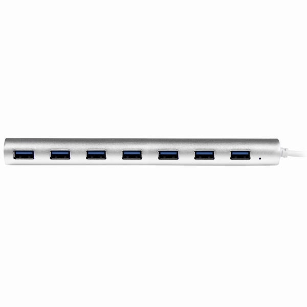 7ポートUSB3.0ハブ(ケーブル一体型)シルバーアルミニウム筐体20W対応ACアダプタ付属