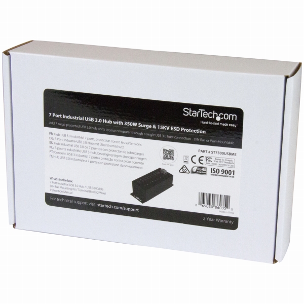 7ポート産業用USB3.0ハブESD保護/350Wサージ保護ウォールマウント対応