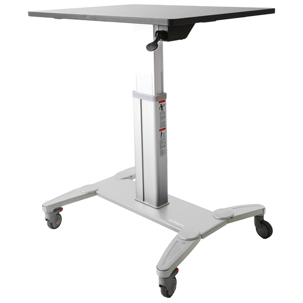 上下昇降式スタンディングデスク／可動式リフティングテーブル／シルバー&ブラック／ストッパー付きキャスター