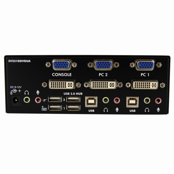 2ポートデュアルディスプレイ(DVI&VGA)対応USB接続KVMスイッチ/PCパソコンCPU切替器(3.5mmミニジャックオーディオ対応/2xUSB2.0ハブ付)