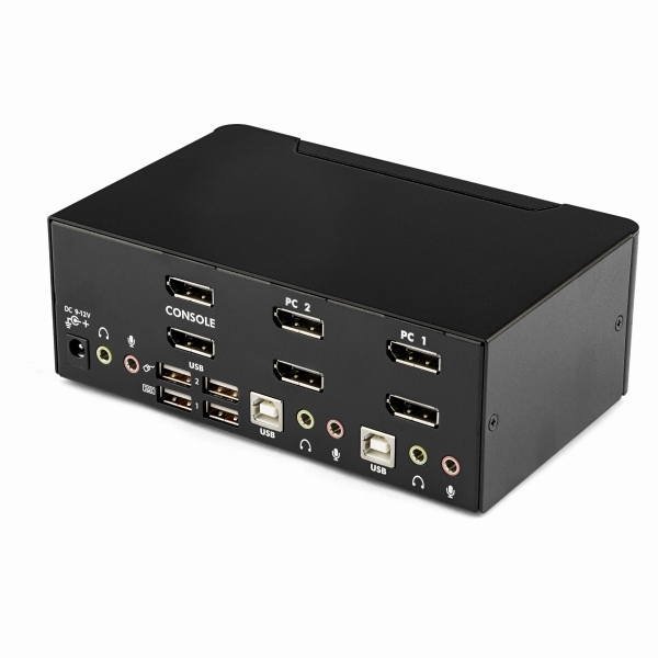 2ポートDisplayPortデュアルモニター対応KVMスイッチ4K/60Hz対応3.5mmオーディオ(スピーカー&マイク)対応2ポートUSBハブ