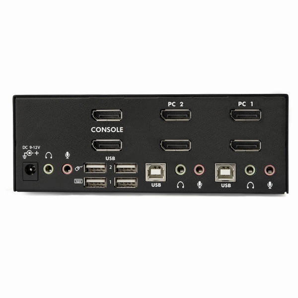 2ポートDisplayPortデュアルモニター対応KVMスイッチ4K/60Hz対応3.5mmオーディオ(スピーカー&マイク)対応2ポートUSBハブ