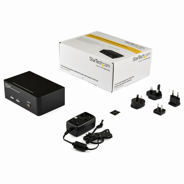 2ポートデュアルDisplayPort（ディスプレイポート）対応USB接続KVMスイッチ（PC切替器）オーディオ対応2ポートUSB2.0ハブ搭載解像度2560x1600@60Hz対応