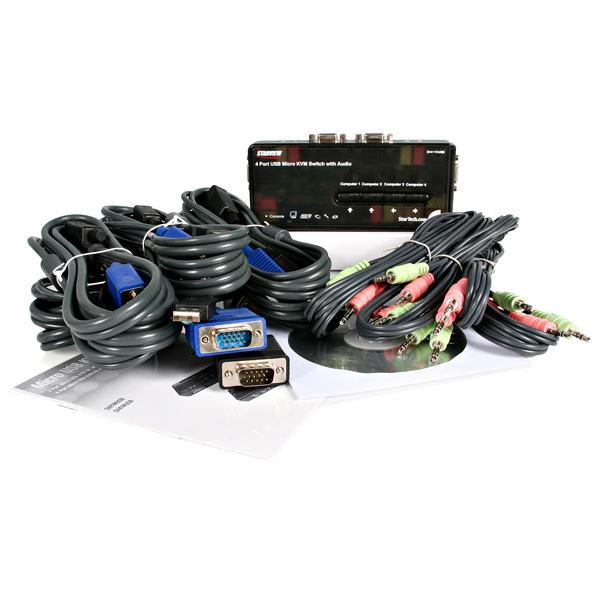 4ポートUSB接続KVMスイッチ(オーディオ対応/ケーブル付属)4台用PCパソコン/CPU切替器(ブラック)解像度2048x1536