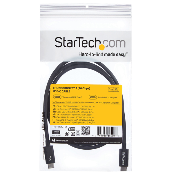 1mThunderbolt3(20Gbps)USB-Cケーブルサンダーボルト/USB/DisplayPortに対応