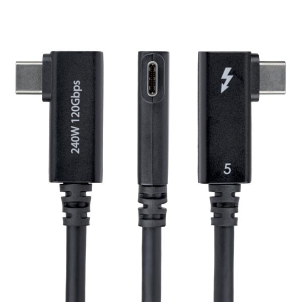 Thunderbolt 5ケーブル/L型右向き/80cm/8K60Hz/240W PD/認証品/USB-C互換/ホワイト