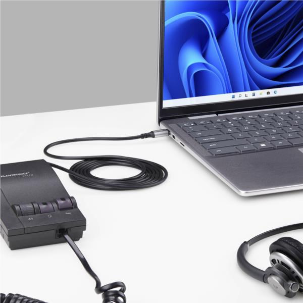 USB-C - RJ9変換アダプターケーブル/1.8m/オフィス電話受話機・ヘッドセット接続用/ノートPC対応