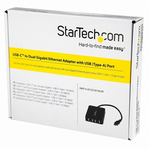 USB-C接続2ポートギガビット有線LAN変換アダプタUSB3.0Aポートx1付きUSBType-C(オス)-2xRJ45(メス)