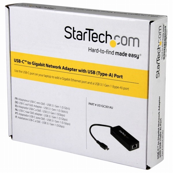 USB-C接続ギガビット有線LAN変換アダプタ(USB3.0ポートx1付き)USB3.1Type-C(オス)-RJ45(メス)USB3.1Gen1(5Gbps)