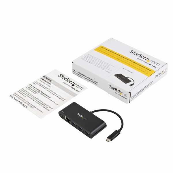 USB-C接続ギガビット有線LANアダプタ3ポートUSB3.0ハブ搭載USB給電(PD)対応USBType-C(オス)-GbE(メス)+3xUSBType-A(メス)