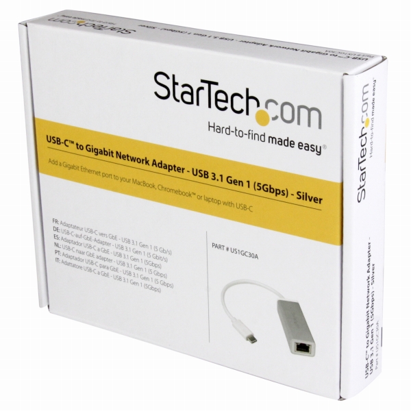 USB-C接続ギガビット有線LAN変換アダプタシルバーUSB3.1Type-C(オス)-RJ45(メス)USB3.1Gen1(5Gbps)