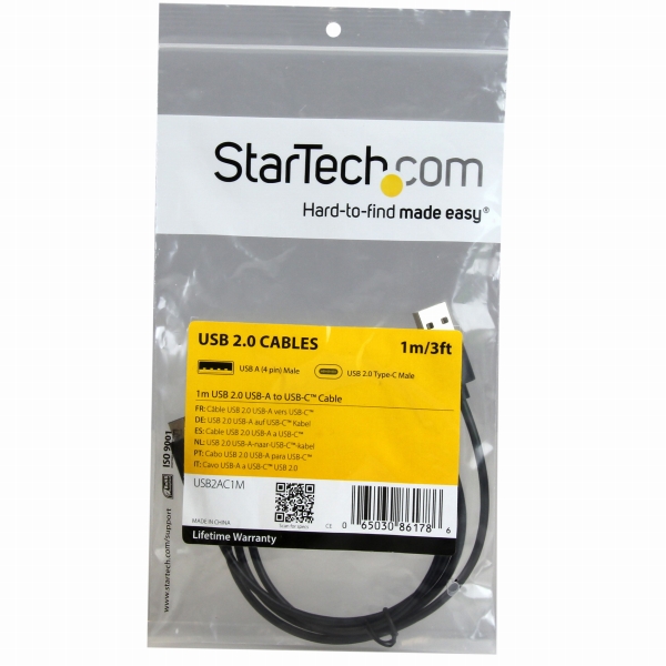 1mブラックUSB2.0ケーブルタイプAオス(4ピン)-Type-C/USB-Cオス(24ピン)リバーシブルデザインUSB2.0/480Mbps