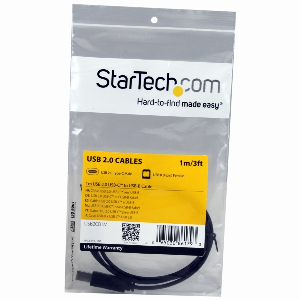1mブラックUSB2.0ケーブルタイプBオス(4ピン)-Type-C/USB-Cオス(24ピン)リバーシブルデザインUSB2.0/480Mbps