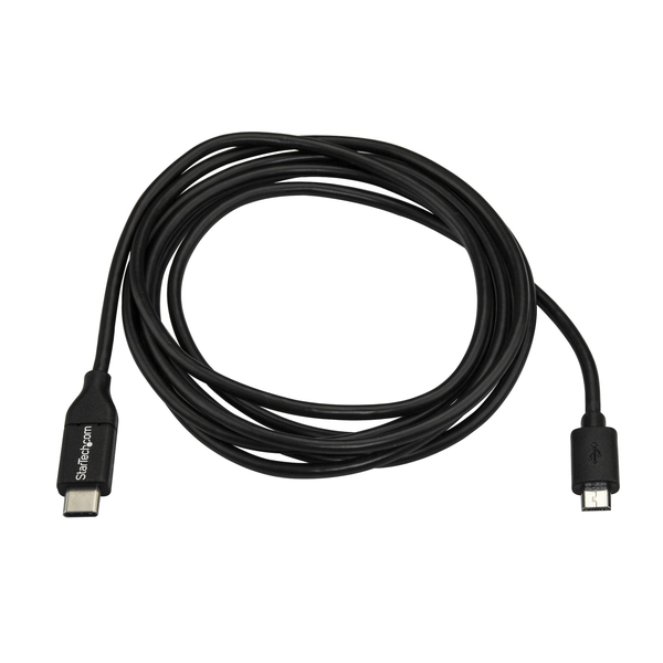 USB-C - マイクロUSBケーブル/2m/USB 2.0/オス-オス/TB3互換/データ転送・同期用