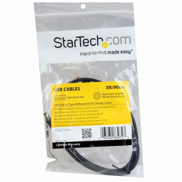 USB-5VDC電源供給ケーブル91cmDCプラグ(外径5.5mm/内径2.1mm)