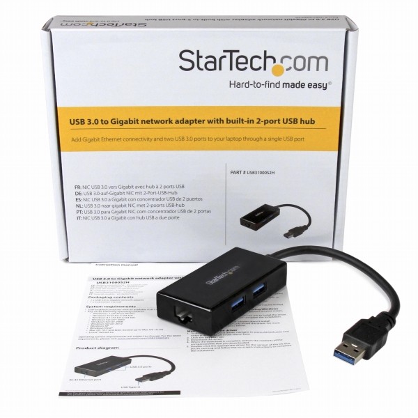 USB3.0-ギガビットイーサネット有線LANアダプタUSBハブ(2ポート)内蔵10/100/1000Mbps対応NICネイティブドライバ対応(Windows、Mac、ChromeOS)