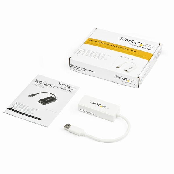 USB3.0-ギガビットイーサネット有線式LANアダプタ(USBポートx1付き)ホワイト10/100/1000MbpsNICネットワークアダプタUSB3.0(オス)-RJ45(メス)
