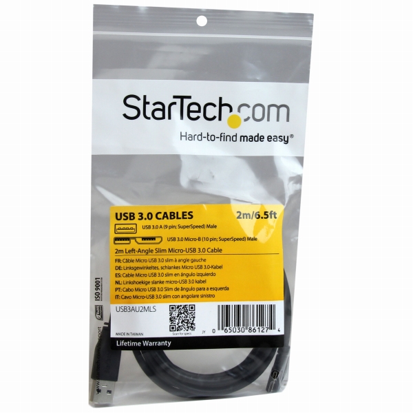 MicroUSB3.0片側L型スリムケーブルオス/オスL型左向きマイクロUSB2mUSB3.0A-USB3.0Micro-B