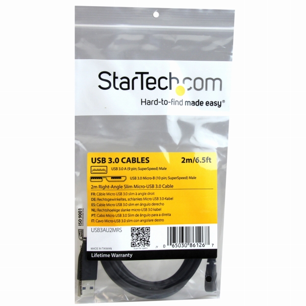MicroUSB3.0片側L型スリムケーブルオス/オスL型右向きマイクロUSB2mUSB3.0A-USB3.0Micro-B
