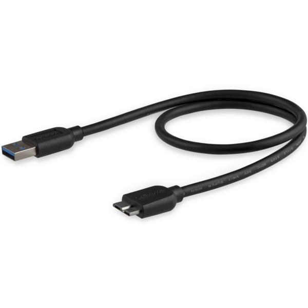 USB3.0Micro-Bスリムケーブル50cmType-A(オス)-マイクロB(オス)