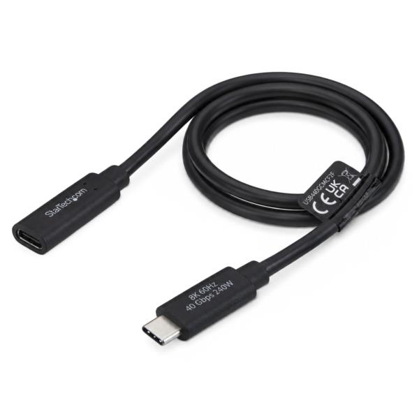 USB4延長ケーブル/60cm/オス-メス/240W PD/EPR/8K 60Hz/DP 2.1/TB4互換 ブラック