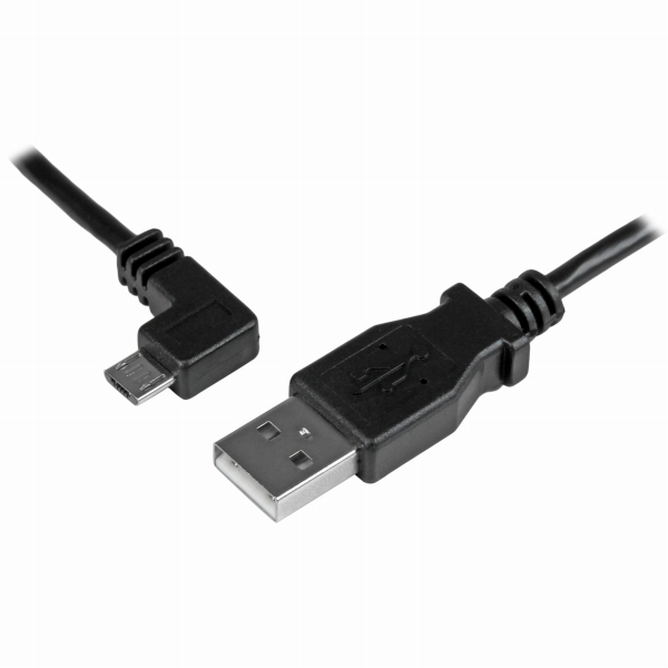 充電&同期用MicroUSBL型左向きケーブル1mUSBAオス-USBマイクロオス24/30AWG
