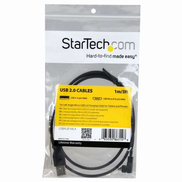 充電&同期用MicroUSBL型左向きケーブル1mUSBAオス-USBマイクロオス24/30AWG