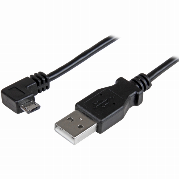 スマホ充電Micro-USBケーブル0.5mL型(90度)右向きマイクロUSB(オス)-USB(オス)24AWGMicro-USB充電/データ転送ケーブル