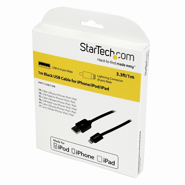 1miPhone/iPod/iPad対応AppleLightning-USBケーブルAppleMFi認証取得ライトニング8ピン(オス)-USBA(オス)充電&同期用ケーブルブラック
