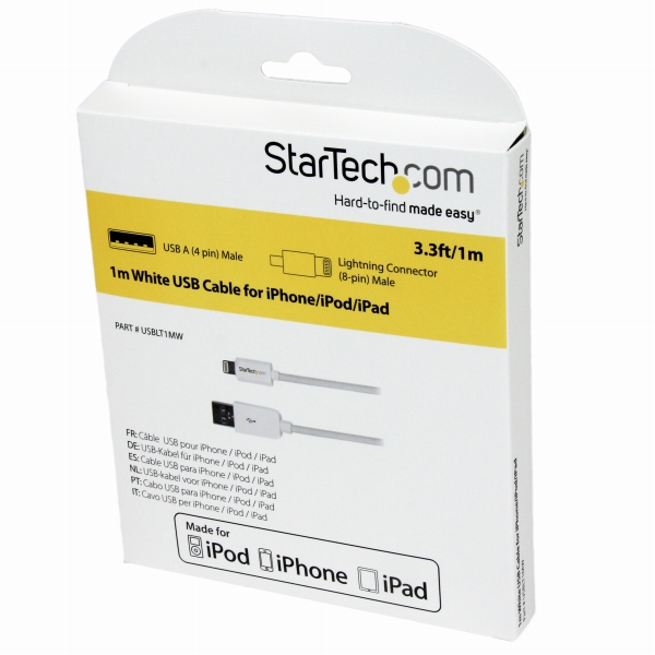 1miPhone/iPod/iPad対応AppleLightning-USBケーブルホワイトAppleMFi認証取得ライトニング8ピン(オス)-USBA(オス)充電&同期用ケーブル